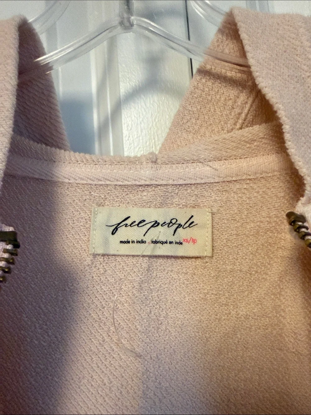 Free People Piece of Cake Zip Up Cardi Light Pink Ruffle Hoodie Jacket X-Small